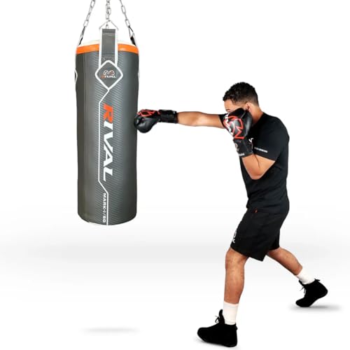 RIVAL Boxing Mark-I 50 lb Heavy Bag, 36" x 13", Pre-Filled with Recycled Shredded Material, Microfiber Outer Shell - color: Gray
