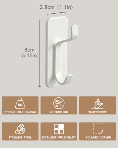 6 Pack Adhesive Wall Hooks - 15lbs Extra Stick On Hooks Heavy Duty Coat Hooks for Walls No Damage - Strong Sticky Hook for Hanging Key Purse Towel in Bathroom Kitchen Door, White - color: White