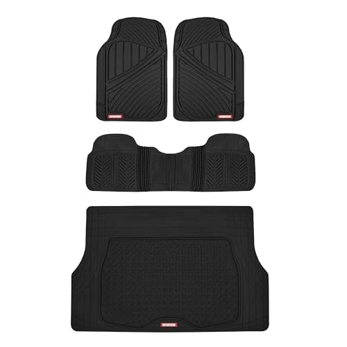 Motor Trend FlexTough Performance All Weather Rubber Car Mats with Cargo Liner - Full Set Front & Rear Floor Mats for Cars Truck SUV, Automotive Floor Mats (Black) - color: Black, size: Medium