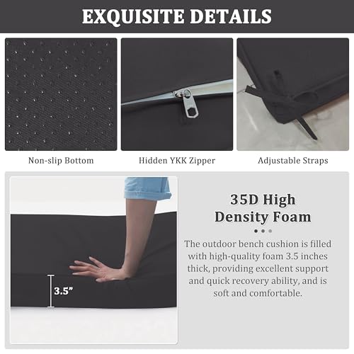 Premium Outdoor Bench Cushions for Patio Furniture 3.5inches Memory Foam Bench Cushion Waterproof Fade Resistant Porch Swing Cushions with Straps 36×18 Inch Grey - color: Grey, size: 36'' x 18'' x 3.5''