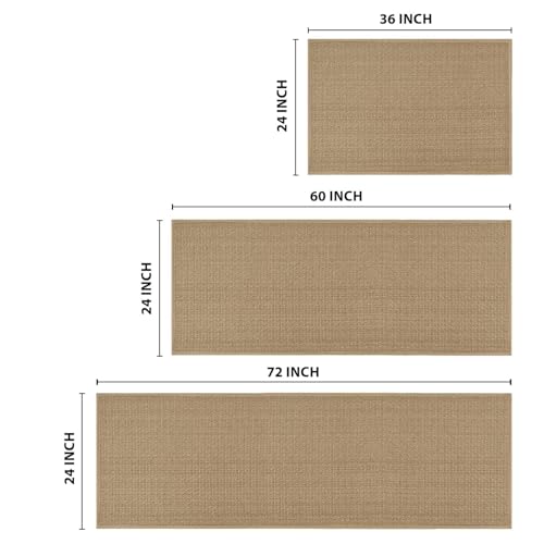 Artoid Mode Washable Non Slip Kitchen Rugs and Mats Set of 3, Rubber Backing Absorbent Kitchen Mats for Floor Front of Sink - 24"x36"+24"x60"+24"x72" - color: Linen, size: 24" x 36"/24" x 60"/24" x 72"