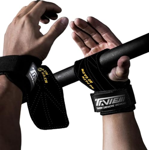 TAVIEW Wrist Straps for Weightlifting for Maximum Grip Support - Lifting Deadlift Strap & Weight Lifting Grips Gloves for Working Out Pull Up Deadlifting & Shrugs - color: black