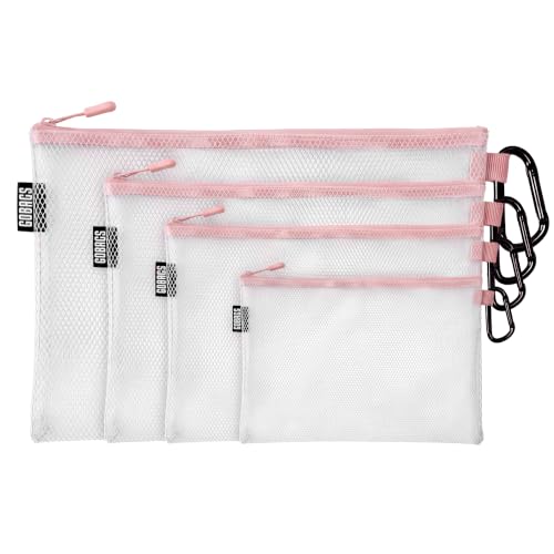 GOBAGS Air Production Multi‑Size Clear Zipper Pouch (4‑Pack) – Cable Organizer & Travel Gear Bag for Electronics, Camera Accessories, Tool Pouch & Small Tech Storage (Pink) - color: Pink, size: Multi