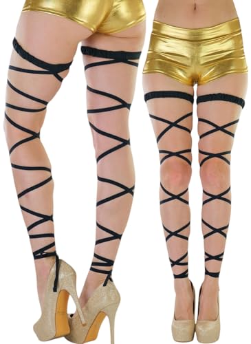 ToBeInStyle Women's Leg Wraps Ravewear Dancewear Elastic Straps Party Garter Music Festivals Costume Accessory Thigh High - color: Elastic Garter Wrap - Black, size: One Size