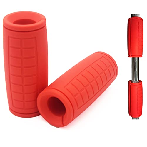 Weight Bar Grips Fit Standard Barbell, Dumbell Handles, Thick Bar Training Adapter For WeightLifting & Cable Attachments Fitness Training Rope Grips For Body Arm Forearm Builder Strength - color: Red