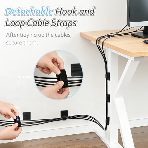 Cable Management Under Desk, Znben Detachable Cable Straps Heavy Duty Hook and Loop Cable Ties Reusable 20 Pack Black - color: Black