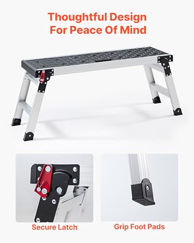 VEVOR Folding Work Platform, 35.8 x 12.2 in Aluminum Step Stool, 16.5 in Height, 500 lbs Load Capacity, Heavy Duty Platform Ladder with Locks, Portable Work Bench for Painting & Maintenance & Home