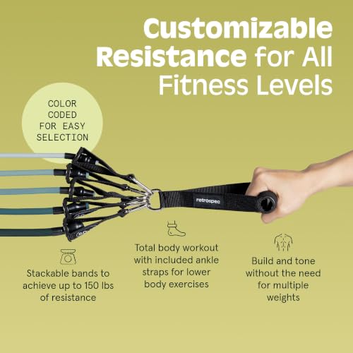 Retrospec Train Resistance Bands Set for Working Out - 5 Stackable Bands, Handles & Door Anchor - Portable Fitness Equipment for Physical Therapy & Yoga Includes Carry Bag - color: Undertow, size: (Pack of 5)