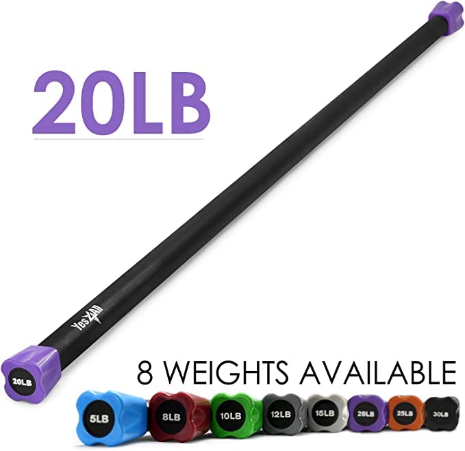 Yes4All Total Body Workout Weighted Bar, Resistance Band Bar, Racks for Strength Training, Exercise Bar for Yoga in Home and Gym - Single/Combo - color: Color-Coded, style: 20lbs Weighted Workout Bar