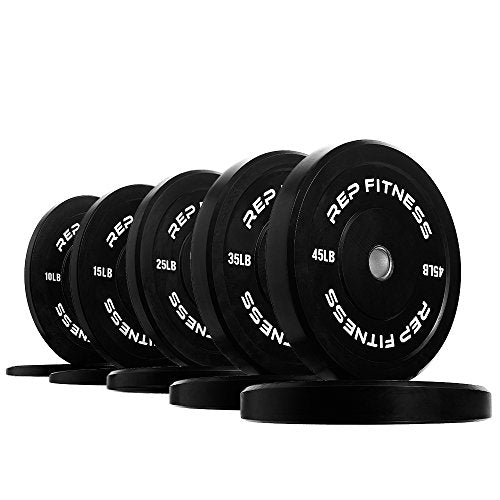 REP Fitness Rubber Bumper Plates, 5Lb to 370 lb Set Pairs, Olympic Standard Weights, Shock Absorbing Low Bounce Design, For Home Gyms, Fitness Centers, Strength Workouts, Barbell Use - style: 260 LB Set