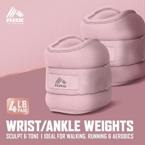 RBX Wrist & Ankle Weights Set, Adjustable Comfort Fit for Training & Toning - color: Pink, size: 4lb (2lb Each)