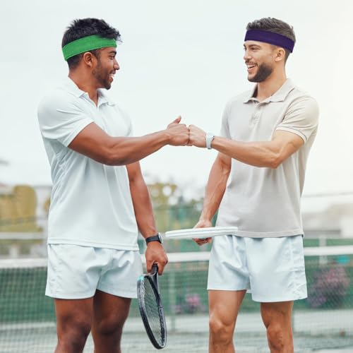4 Pack Cotton Terry Sweat Headbands for Men Women Running Gym | 4 pack soft cotton terry headbands, Stretch 7 to 15 inches, Sweat-wicking, stays put for running, tennis, basketball & yoga - color: Pink/Green/Sky Blue/Purple