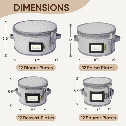 BALEINE China Storage Containers, Sturdy Quilted Wine Glass Storage, Plate Organizer with Carry Handles, Moving Boxes for Dishes, Cups, Mugs and Stemware (Plate Set, Soft Shell Grey) - color: Grey, style: Plate Set-Soft Shell