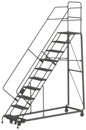 Tri-Arc KDHS110246 10-Step Heavy-Duty Safety Angle Steel Rolling Industrial & Warehouse Ladder with Perforated Tread - size: 10-Step, style: Perforated Tread
