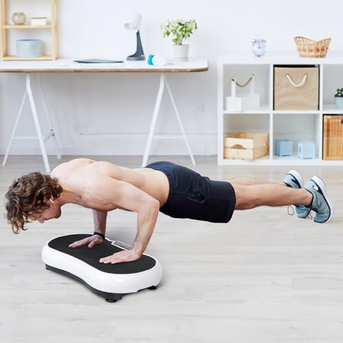 Full Body Vibration Platform Massage Machine Workout Trainer with Bluetooth Music Connection - color: White
