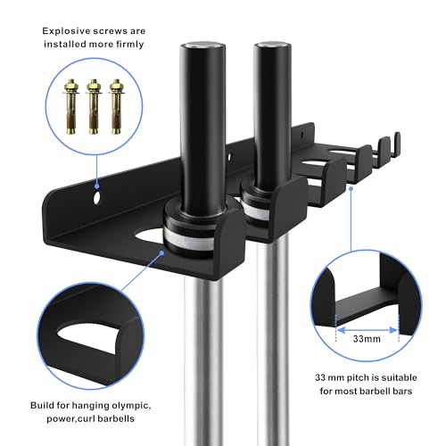 Barbell Storage Rack, Heavy Duty Vertical Hanging Rack, Wall Mounted Bar Holder, Olympic Bar Space Saver for Home, Commercial, Garage Gym