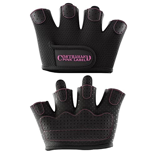 Contraband Pink Label 5537 Womens Micro Weight Lifting Gloves w/Grip-Lock Silicone Padding (Pair) - Minimalist Half Gloves - Apple Watch Friendly - color: Black, size: Large