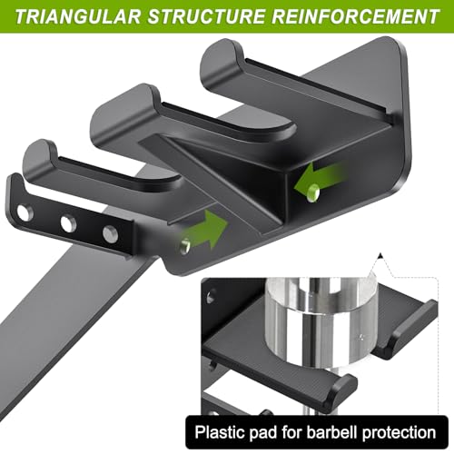 Wall Mounted Weight Plate Rack, Heavy Duty Olympic Barbell Holder & T Bar Row Landmine Attachment, 5 Pegs & 4 Barbell Storage, Space-Saving Home Gym Organizer - color: A. Mounted Weight Plate Rack