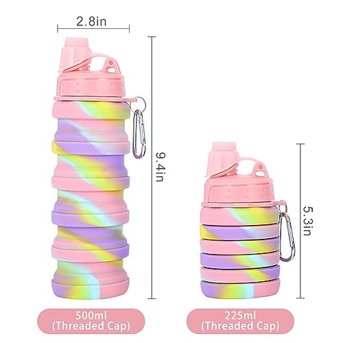 Collapsible Water Bottles Travel water bottle Sports Portable Sport Water Bottle Reusable Water Bottles comes with mountaineering Buckle 500ml silicone Water-proof camping water bottle - color: Dark Blue+Pink, style: 2 pack