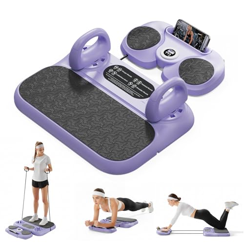 Multifuncional Pilates Board & Push Up System with Timer, Ab Wheel & Core Sliders, Portable Home Gym Kit with Resistance Ropes & Plank Support, Full Body Workout for Women & Men (Simulates Reformer)