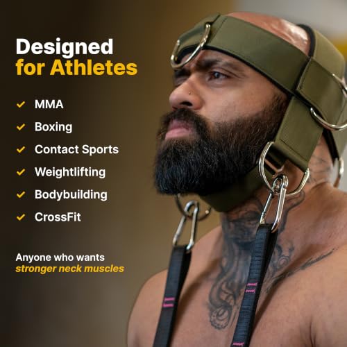 Iron Neck , Versatile Neck Exerciser, Strengthener and Trainer with Adjustable Head and Chin Strap, Portable Head Harness for Weight Lifting, Home and Gym Use - color: Green - Alpha Harness
