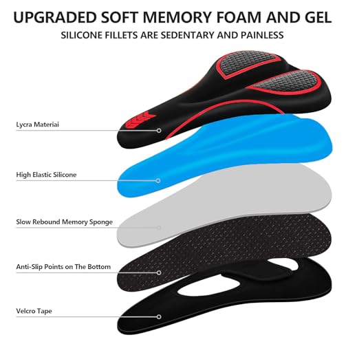 Bike Seat Cushion Gel Padded Bike Seat Cover Extra Soft Comfy for Men Women Comfort,with Peloton Stationary, Exercise, Mountain Bikes, Road & Electric - color: Red