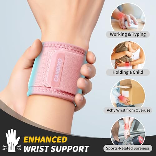CAMBIVO 2 Pack Wrist Brace for Carpal Tunnel with wraps, Pink | Wrist Support, Adjustable Wrist Wraps for Weightlifting, Tendonitis, Pain Relief, Sleeping, Night, Gym, Neoprene, Both Hands - color: Pink