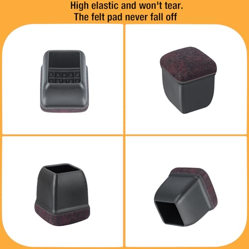16-Pcs Square Silicone Chair Leg Floor Protectors, Thick & Durable | Protect Hardwood Floors from Scratches & Noise, Fit Dining Table & Bar Stool Legs (Fits 3/5" to 7/10") - size: S - 16 Pcs - Black