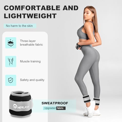 NEALFIT Ankle Wrist Weights, Adjustable Arm Leg Weights for Women Men, Secure Fit Non-Slip Exercise Weights for Home Workout, Running, Walking, Aerobics, Physical Therapy - color: Black, size: 2Lbs Pair (1lb x 2)