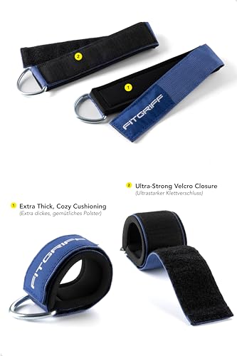 Fitgriff® Ankle Straps V2 for Cable Machine (2 Pieces) - Gym Workout Equipment - Leg Pulley Attachment, Kickback Straps - color: Blue