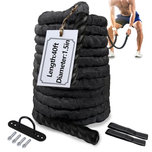 Battle Ropes Black Workout Rope 1.5 inch Battle Ropes for Home Gym 40ft Exercise Ropes for Working Out Heavy Ropes for Exercise Training Weighted Rope Weighted Workout Rope Battle Rope