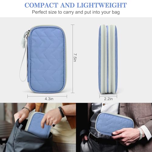 FYY Electronic Organizer, Travel Tech Pouch, Cable Organizer Blue Quilted | Wrist Strap, Waterproof, Double Layers Portable Electronics Travel Carrying Case for Cord, Charger, Daily Business Trips Use - color: Blue Quilted, size: Small