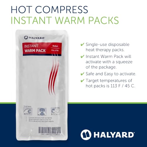 HALYARD Hot Compress Disposable Instant Warm Packs Heat Therapy Pain Relief 4 x 9 Inches, 24 Packs Per Case - 51789