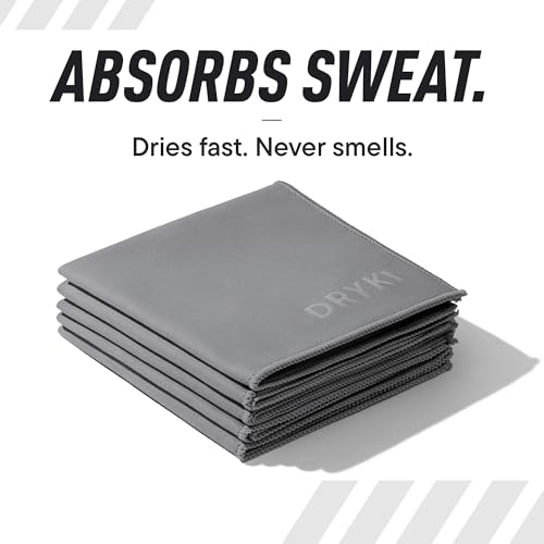 DRYKI Pocket-Sized Sweat Towels - The Original Sweat Absorbing Handkerchiefs - Quick-Dry Microfiber Sweat Rags for Face, Hands, & Body - Men & Women - Gym, Sports, and Work (Grey: 5 Pack) - color: *Glacier Grey