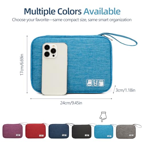 Cord Organizer Travel Case, Cable Organizer Bag for Chargers, USB Cables, Power Bank & Electronics Accessories, Portable Tech Organizer Pouch with Mesh Pockets, Water Resistant Travel Gear Bag - color: sky blue, size: S