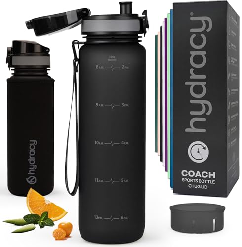 Hydracy Motivational Water Bottle with Time Marker & Fruit Infuser 32 oz | BPA-Free Tritan, Leakproof Flip-Top Lid,No-Sweat Sleeve,Carry Strap,Daily Intake Tracking for Gym,Sports,Outdoors - color: Space Grey, size: 32 Ounces