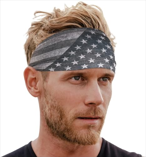 Tough Headwear Mens Headband | Sweat Headbands for Men Women Working Out Running Sports – Athletic Sweat Band Exercise - color: (1 pack) USA Flag Gray