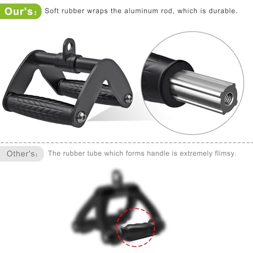 SELEWARE Rotating Straight Bar, Tricep Rope, Double D Row Handle, Rotating V Handle, Cable Machine Attachment with Non-Slip Soft Rubber Grip, Universal Attachment for Cable Machines - color: Double D Handle