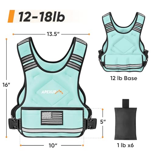 APEXUP Adjustable Weighted Vest, 4-10lb/12-18lb/20-32lb Vest with 6 Ironsand Weights and Large Pocket, Weight Vest for Men Women Strength Training, Running, Walking - color: Pastel Blue, size: 12-18lbs