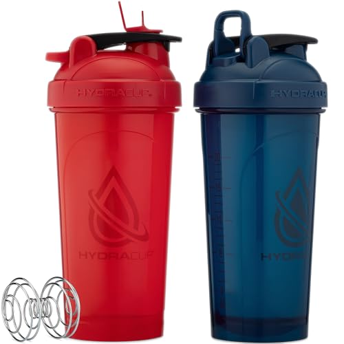 Hydra Cup ProFlow [2 Pack] 28 oz Shaker Bottles for Protein Shakes, Shaker Cups with Ball Blender Whisk, Shaker Bottle with Handle, Travel To Go, BPA Free (Red & Blue, 28oz) - color: Red & Blue