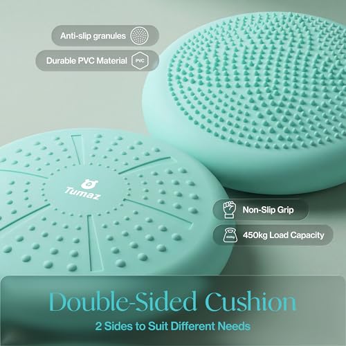 Tumaz Wobble Cushion - Wiggle Seat to Improve Sitting Posture & Stay Focused for Sensory Kids, Balance Disc to Core Strength & Flexible Seating [Extra Thick Balance Board, Pump Included Wobble Board] | Extra Thick | Supports Active Sitting | For Sensory K