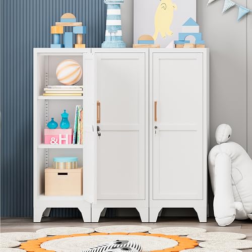 Metal Locker Storage Cabinet with Lock,Metal Cabinet Home Office Storage Cabinets with Doors and Shelves for Employees,School,Garage, Office, Gym, Home-Assembly Required(White) - color: White
