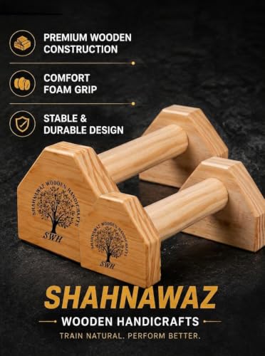 SWH Push-up Bars, 2 PCS Wood Pushup Bars Non-Slip Base Exercise Home Workout Equipment, Wooden Parallettes Handle Stands Grip for Men Strength Training, Planks, Fitness 25cm