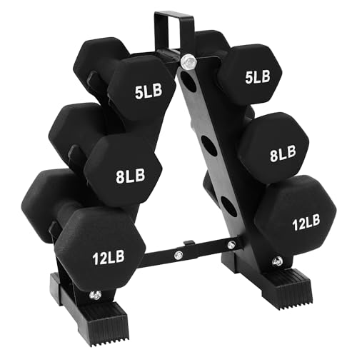 BalanceFrom Neoprene Coated Iron Dumbbell Hex Weights Set with Stand – Color-Coded or Black Options with Non-Slip Grip for Strength Training, Resistance Workouts, and Home Gym Fitness - style: 50LBS Set