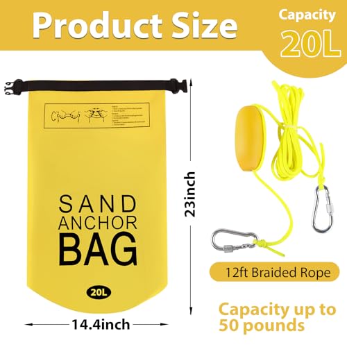 Phoncoo Sand Anchor Bag, 2 in 1 Jet Ski Anchor Kit for Float with Adjustable Buoy, Waterproof Dry Bag for Jetski, Kayak, Boat, Water Sports - color: Yellow-1pack