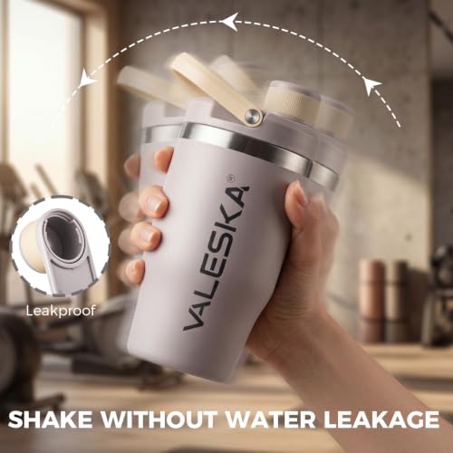 VALESKA Protein Shaker Bottle | 20oz Insulated Stainless Steel Protein Shaker, BPA Free, Leak Proof, Dishwasher Safe, Perfect for Protein Shakes and Pre Workout | Grey - color: Gray, size: 20 Ounces