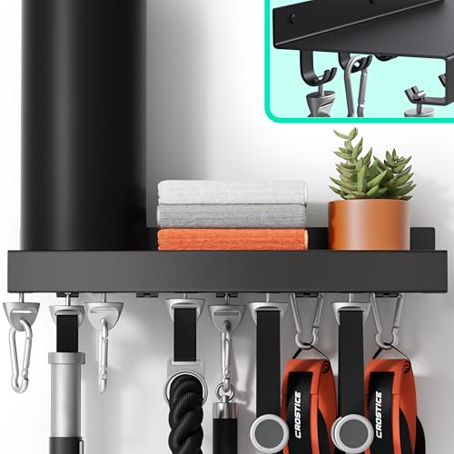 Metal Shelf Compatible with Tonal Accessories, Floating Shelf Organizer for Home Gym Storage, T-Lock Adapters Bracket Hanger, Gym Rack Wall Mounted with Hooks, Black Workout Holder