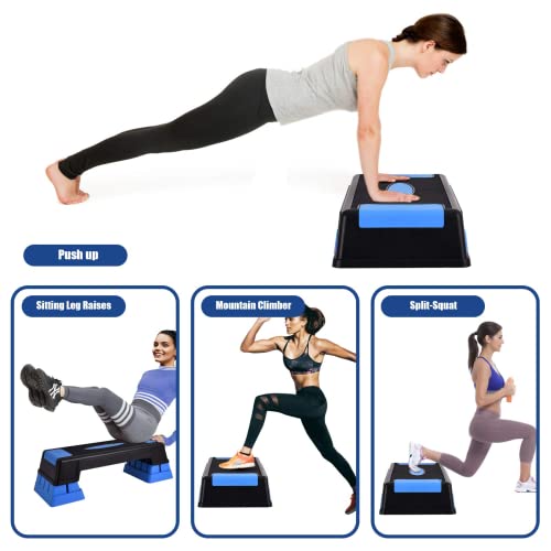 Happytools 28'' Aerobic Stepper, 5’’ 7’’ 9’’ Levels Height Adjustable Fitness Step Trainer, Exercise Step Platform w/Risers & Non-Slip Foot Pads for Home Gym Cardio Strength Training