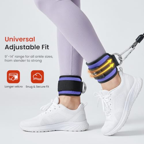 BAGAIL Ankle Straps for Cable Machines (2 Pack), Double D-Ring Ankle Cuffs with Extra Thick Padding, Adjustable Fit for Women & Men Glute Kickbacks, Hip Abductors & Leg Curls, Includes Mesh Bag - color: Purple
