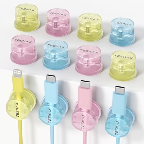 Magnetic Cable Clips 360° Rotation Cord Holder, 12 Pack Cord Organizer 1s Lock Cable Smooth Adjustable Desk Organizers and Accessories, Adhesive Cord Clips for Nightstand,Phone,Wall,Car,Home Office - color: Macaron, size: 12 PACK